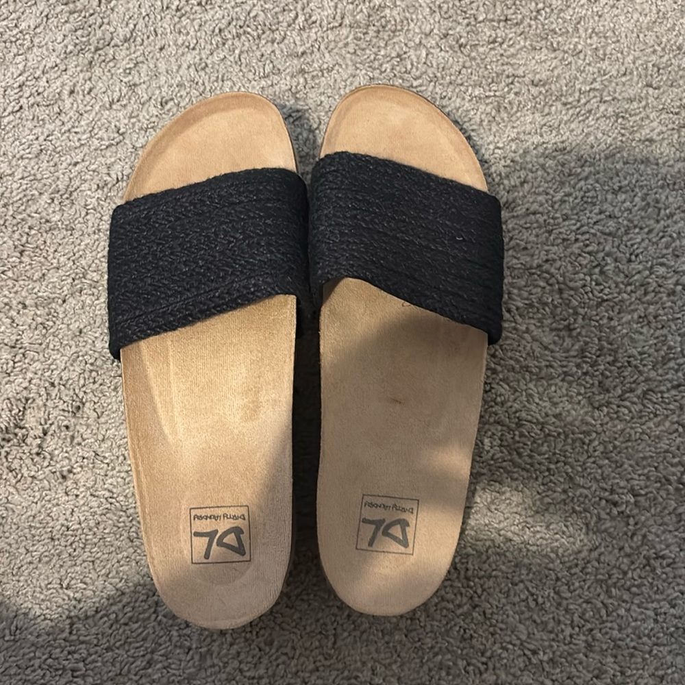 Dirty Laundry Black Woven Platform Slide Sandals